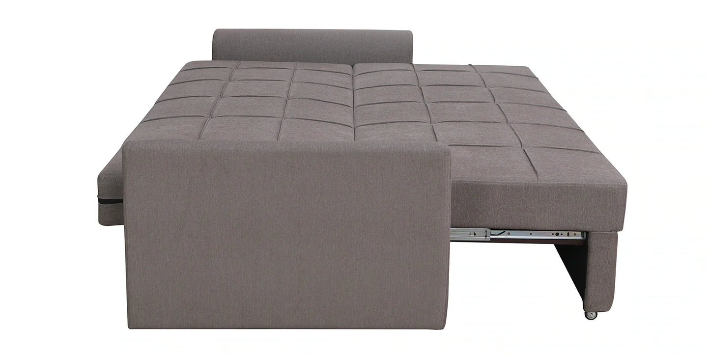 Fabric Pull Out Sofa Cum Bed In Sandy Brown Colour With Storage