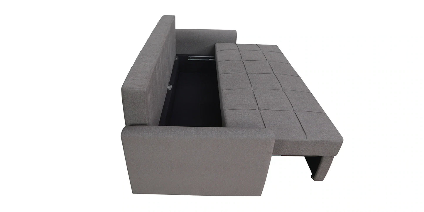 Fabric Pull Out Sofa Cum Bed In Sandy Brown Colour With Storage