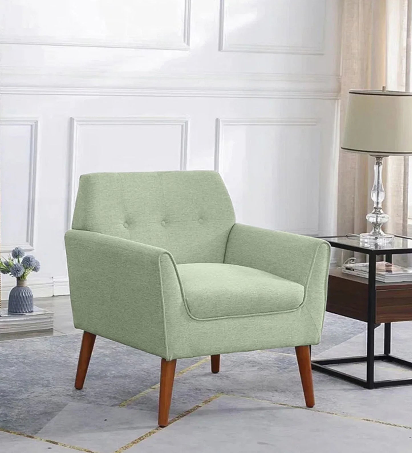 Fabric Lounge Chair in Light Green Colour