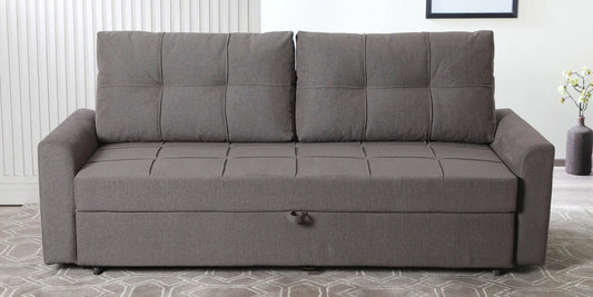 Fabric Pull Out Sofa Cum Bed In Sandy Brown Colour With Storage