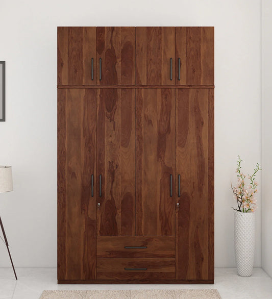 Solid Wood 4 Door Wardrobe With Loft In Sheesham Finish With Locker & Drawer