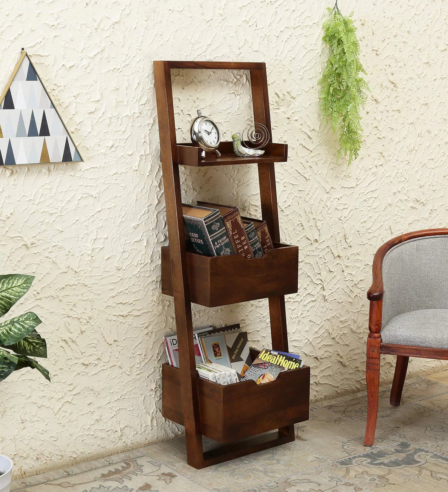 Brown Mango Wood Magazine Rack