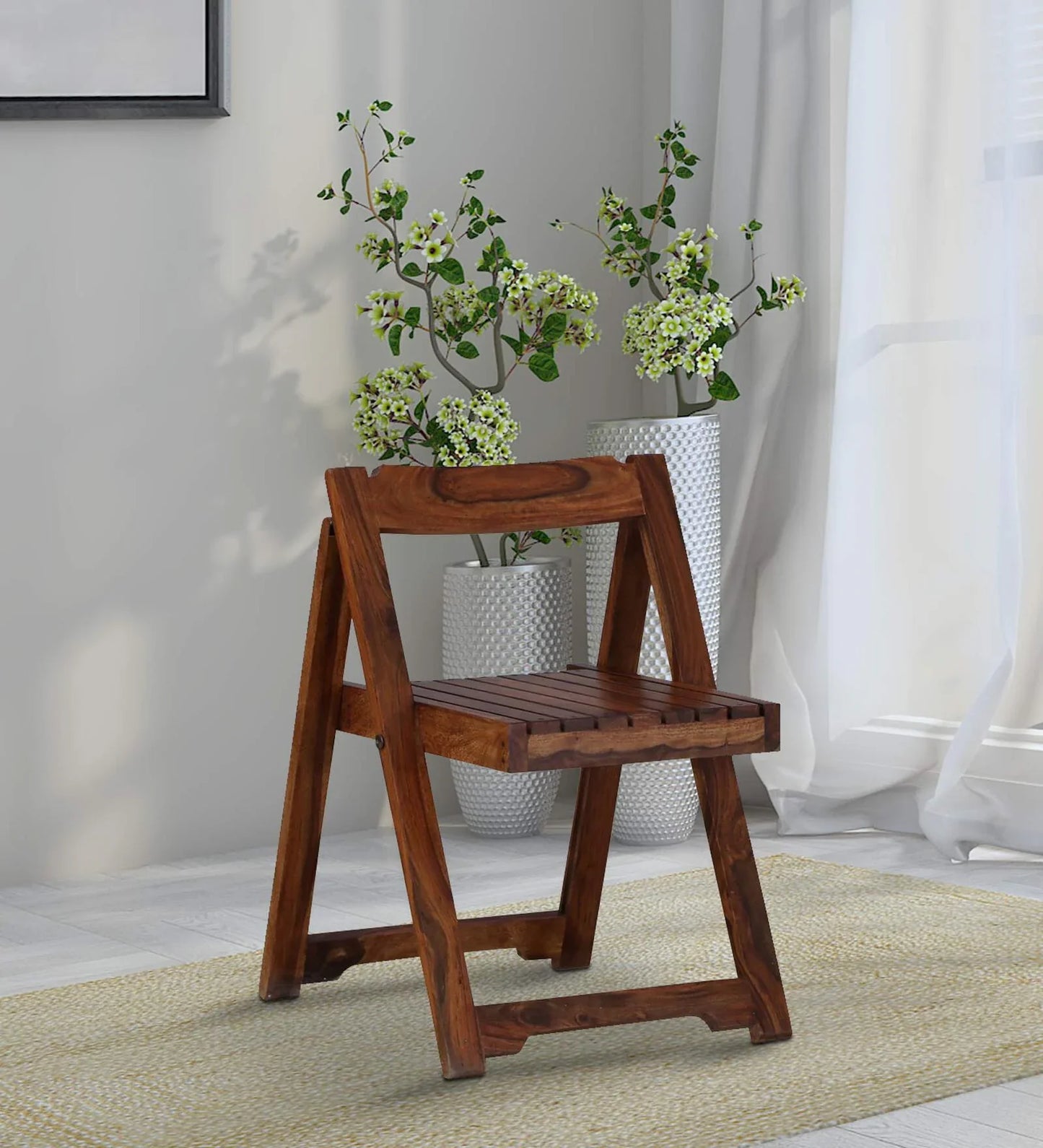 Sheesham Wood Folding Chair In Scratch Resistant Honey Oak Finish