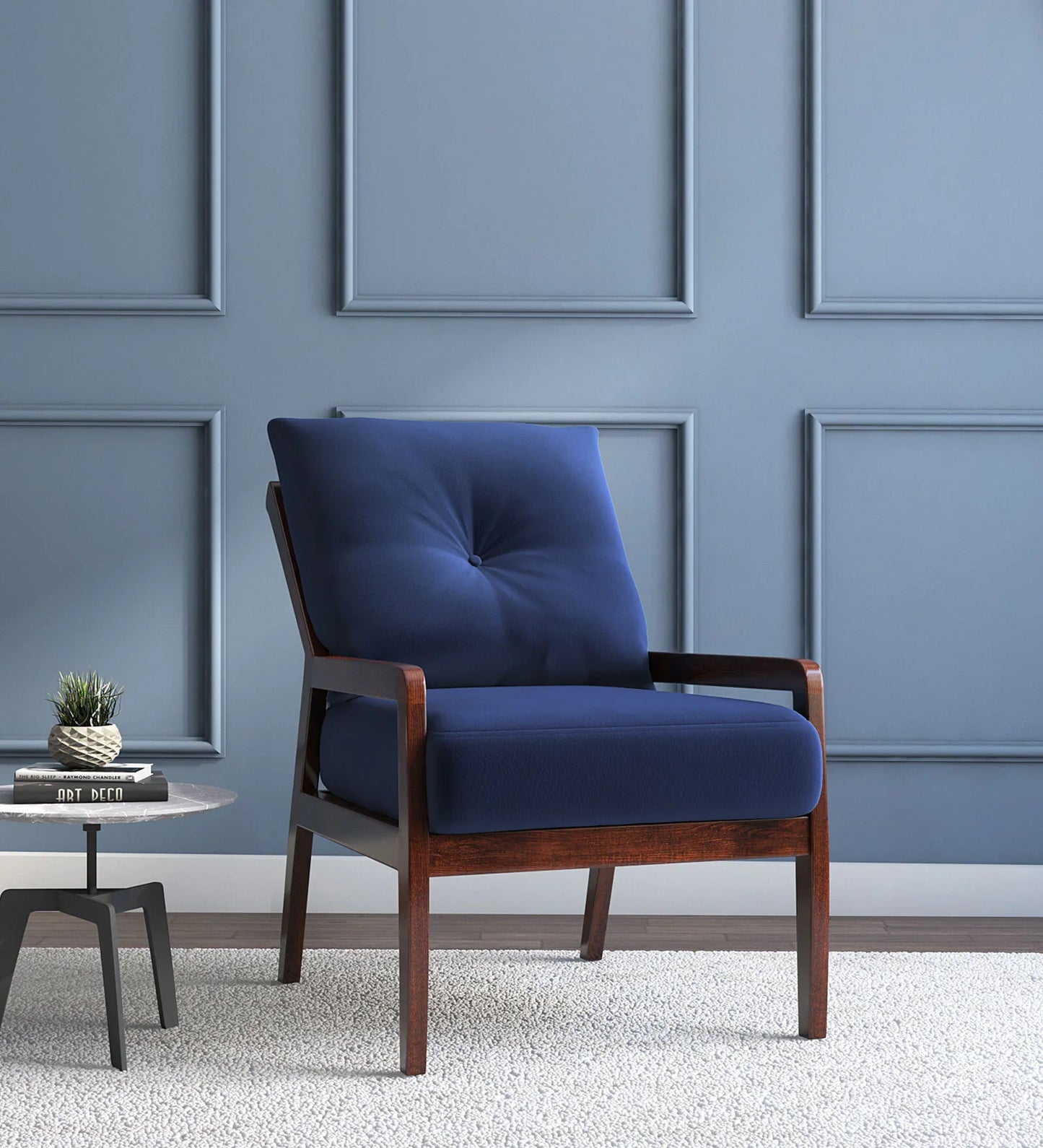 Livingston Fabric Arm Chair In Blue Colour