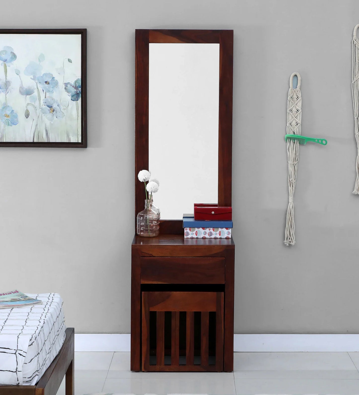 Sheesham Wood Dresser in Honey Oak Finish With Stool