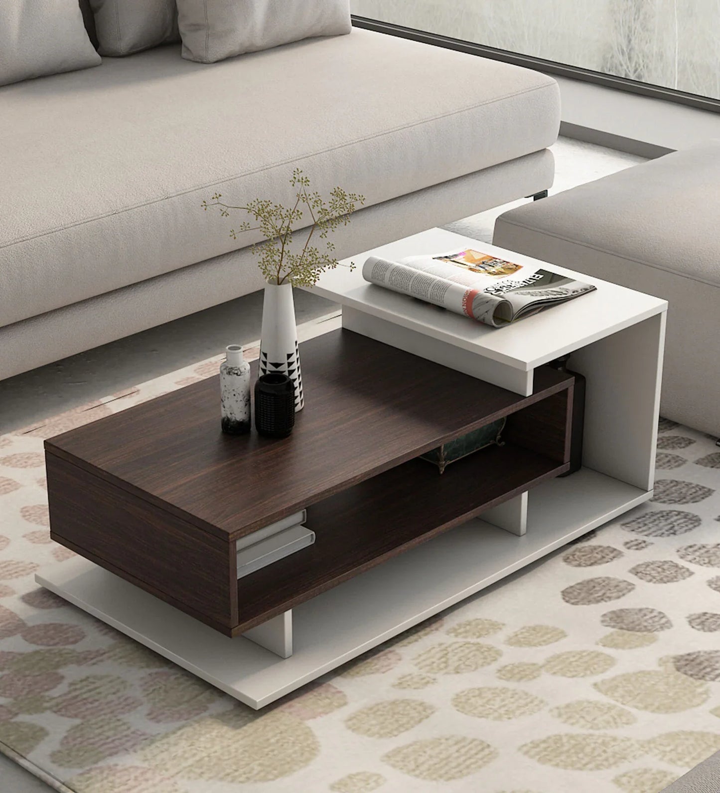 Kiosk Coffee Table in Choco Walnut Colour