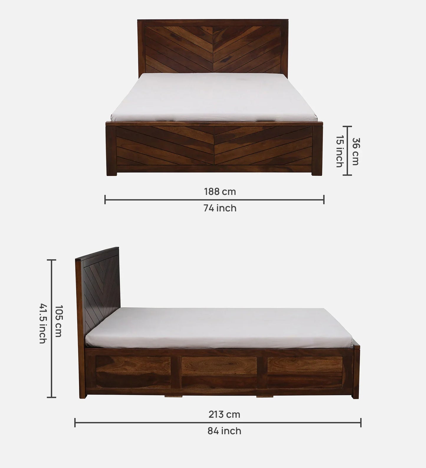 Sheesham Wood King Size Bed In Scratch Resistant Provincial Teak Finish With Hydraulic Storage
