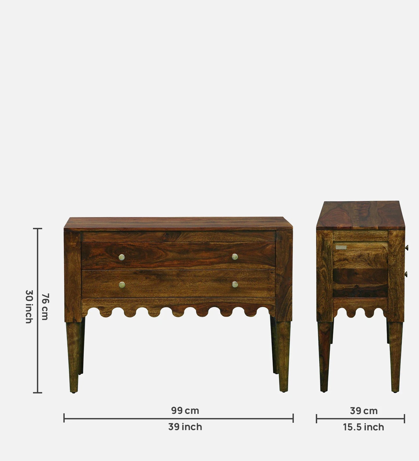 Ravenel Sheesham Wood Two Drawer Console Table In Provincial Teak Finish