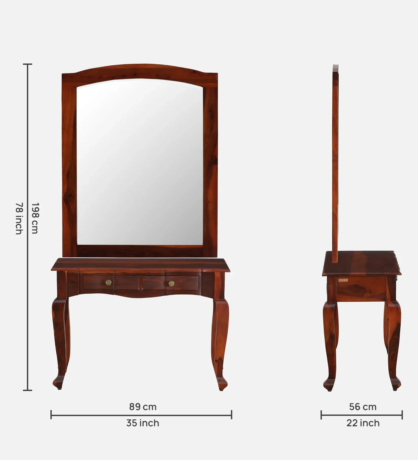 Sheesham Wood Dressing Cabinet In Honey Oak Finish With Mirror