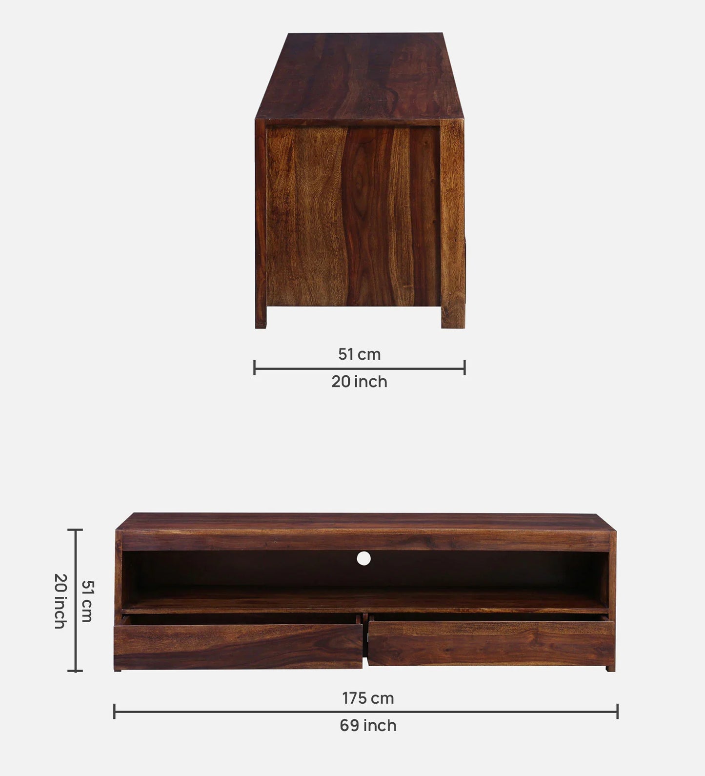 Sheesham Wood TV Console in Scratch Resistant Provincial Teak Finish for TVs up to 70"