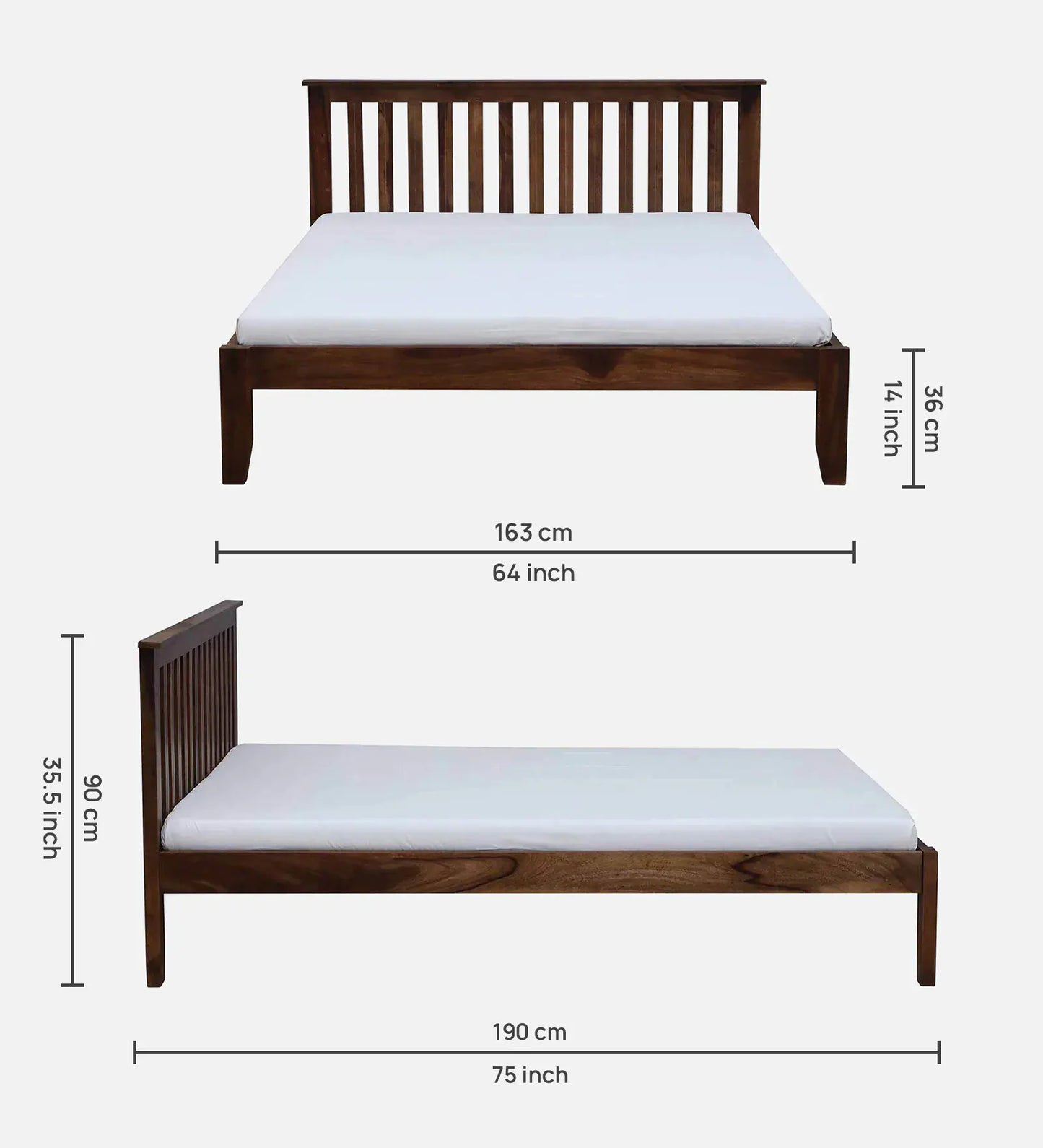 Sheesham Wood Queen Size Bed ( 60 X 72 ) In Provincial Teak Finish