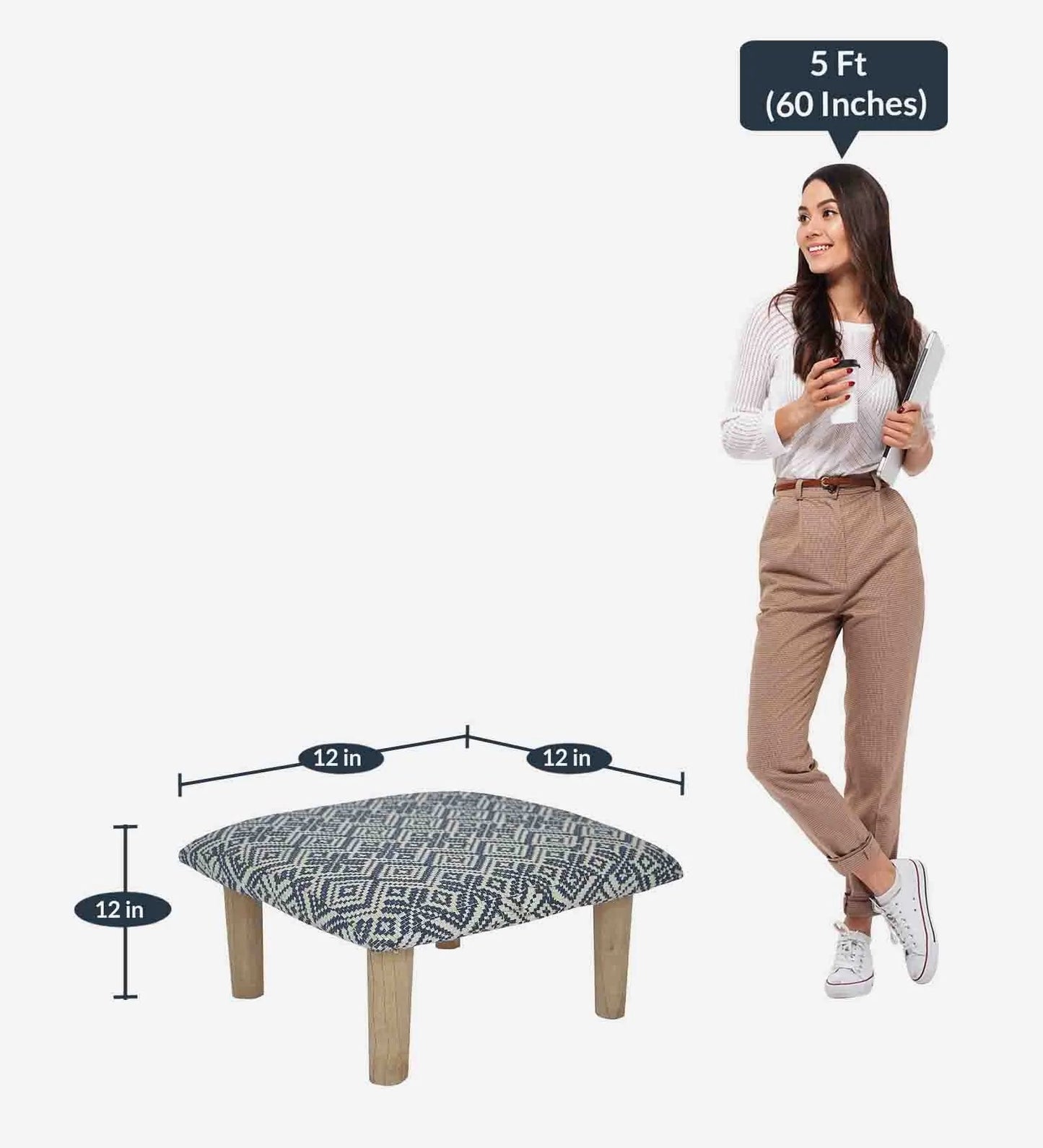 Teviston Solid Wood Foot Stool in Grey Colour