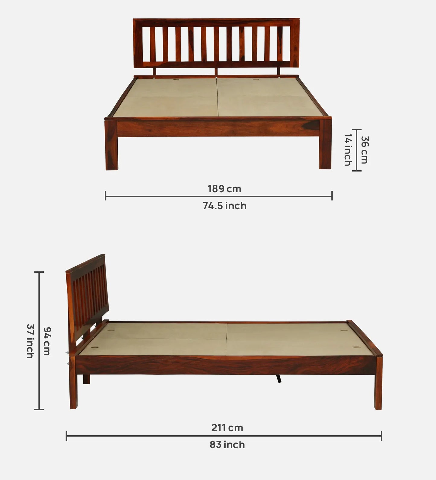Sheesham Wood King Size Bed In Honey Oak Finish