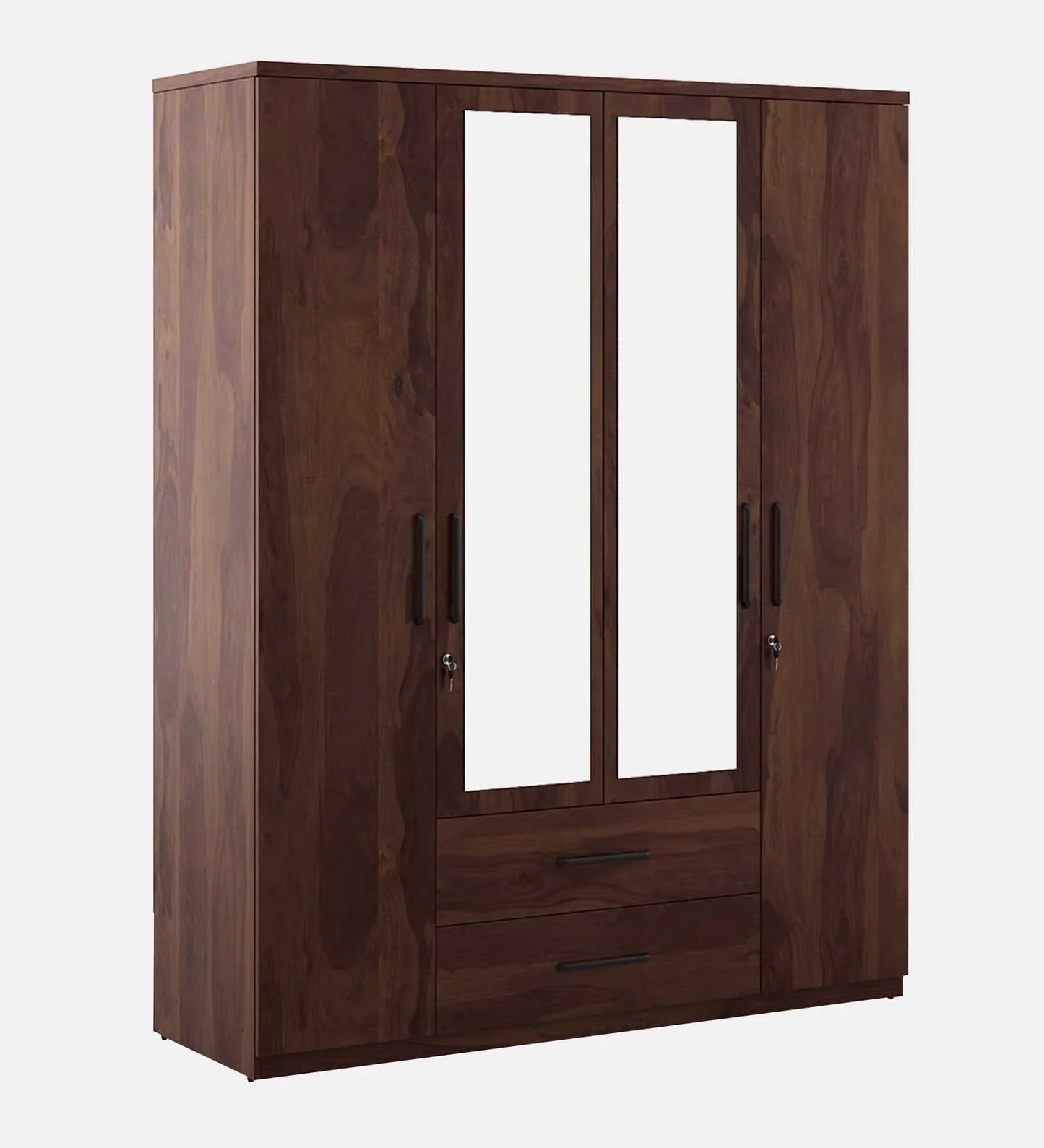 4 Door Wardrobe With Mirror In Sheesham Woodpore Finish With Locker & Drawer