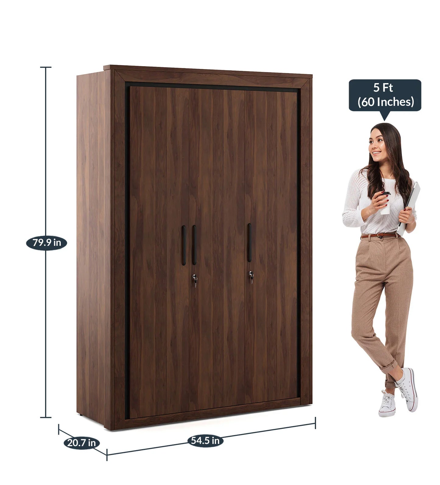 3 Door Wardrobe in Sheesham Finish with Drawer & Locker