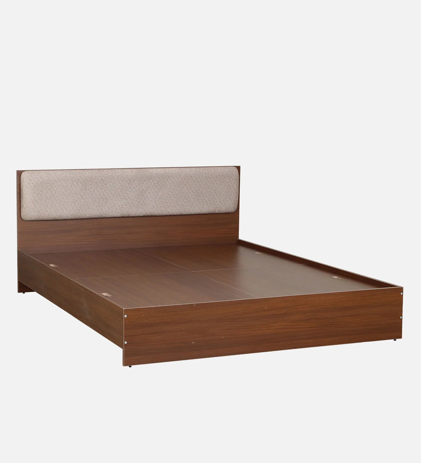 King size Bed in Planked Walnut Finish with Upholstered Headboard