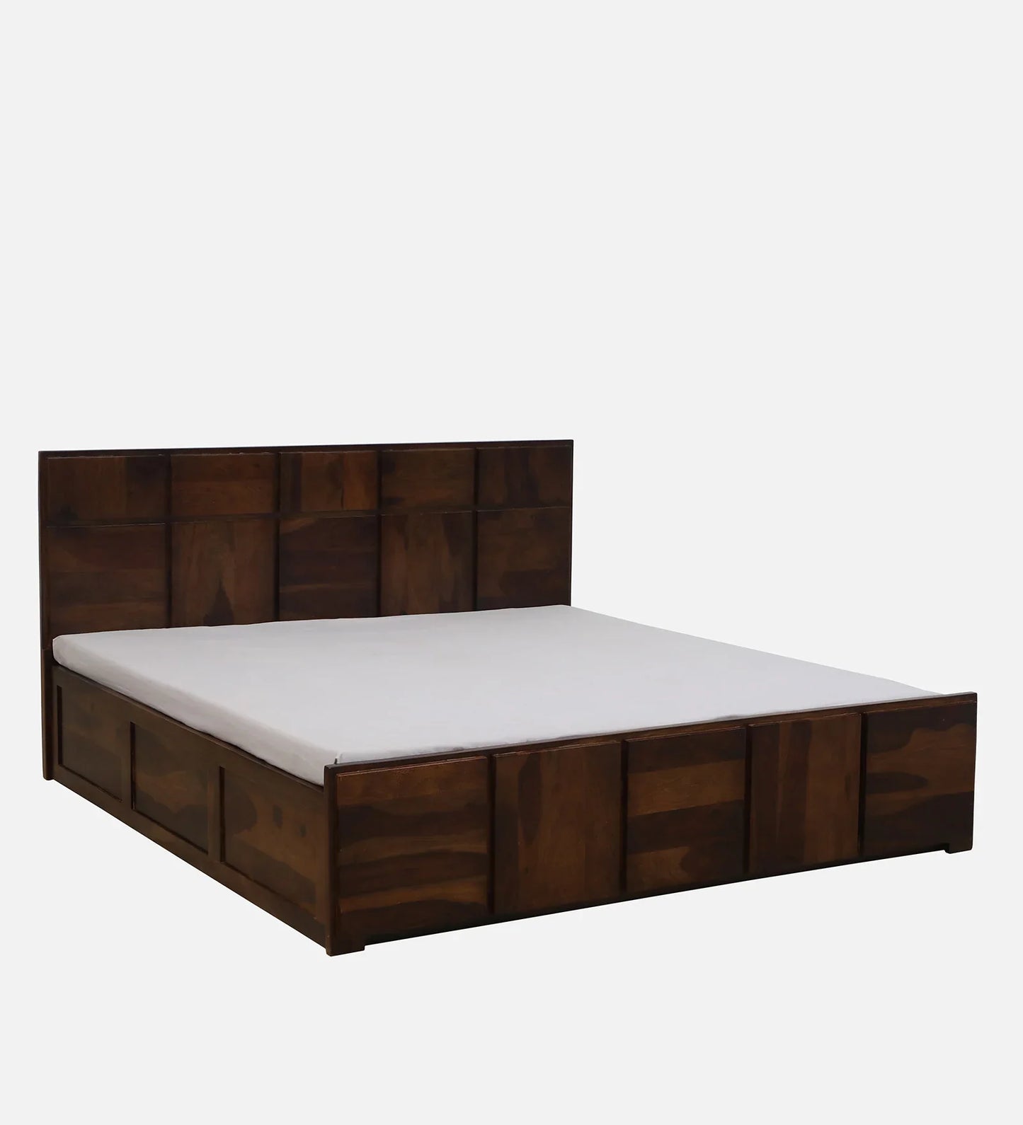 Sheesham Wood King Size Bed In Provincial Teak Finish With Hydraulic Storage