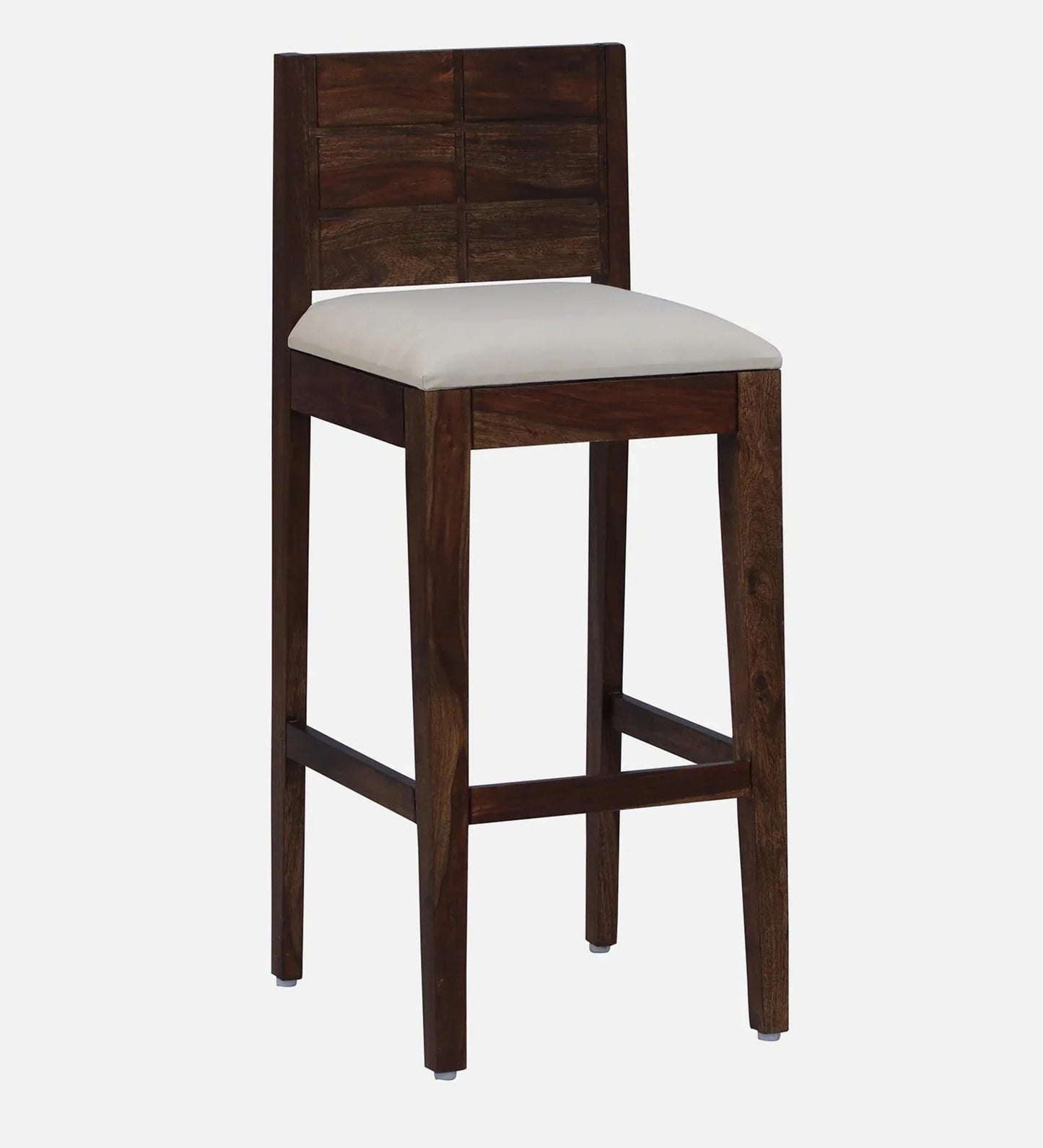 Sheesham Wood Full Back Bar Stool In Provincial Teak Finish with Beige Cushion