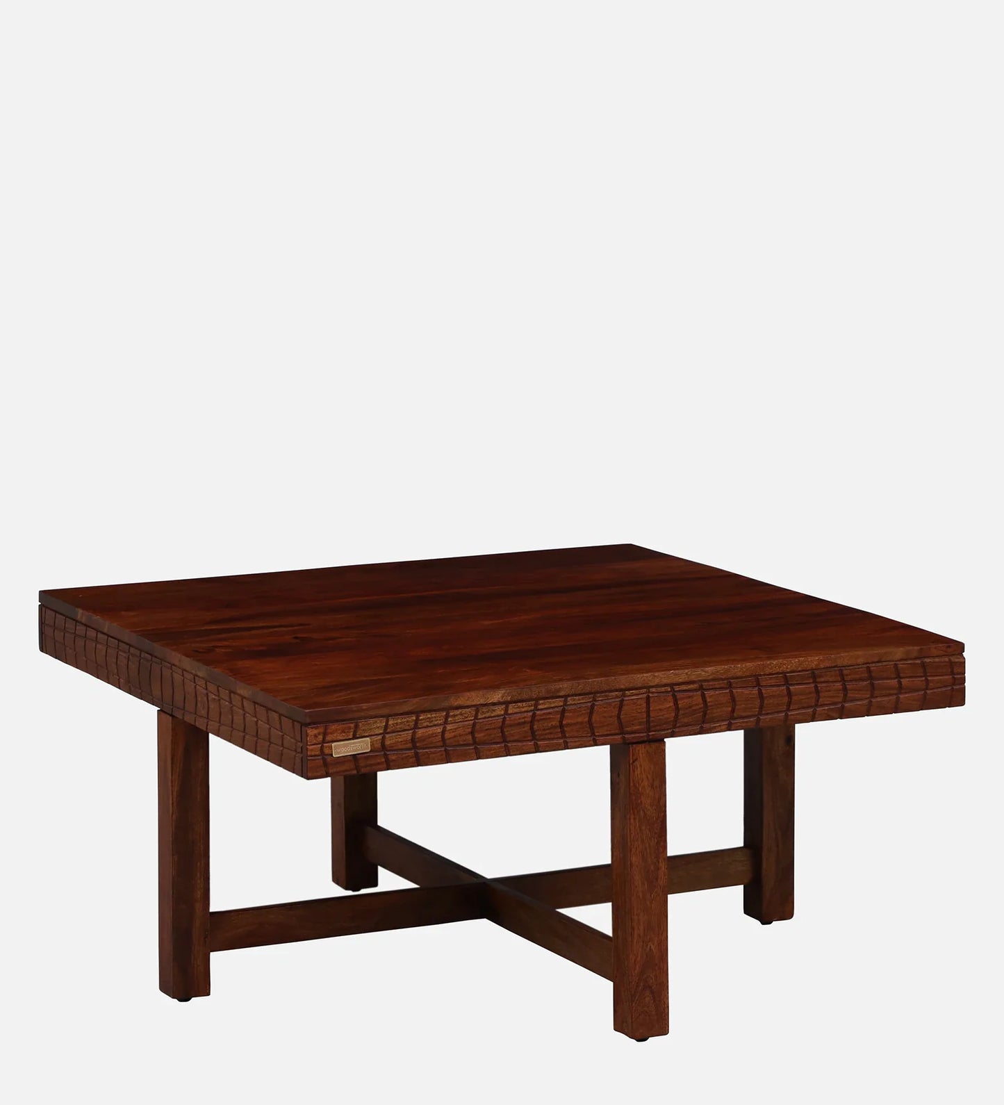 Sheesham Wood Nesting Coffee Table Set in Scratch Resistant Honey Oak Finish With Cushioned Stools
