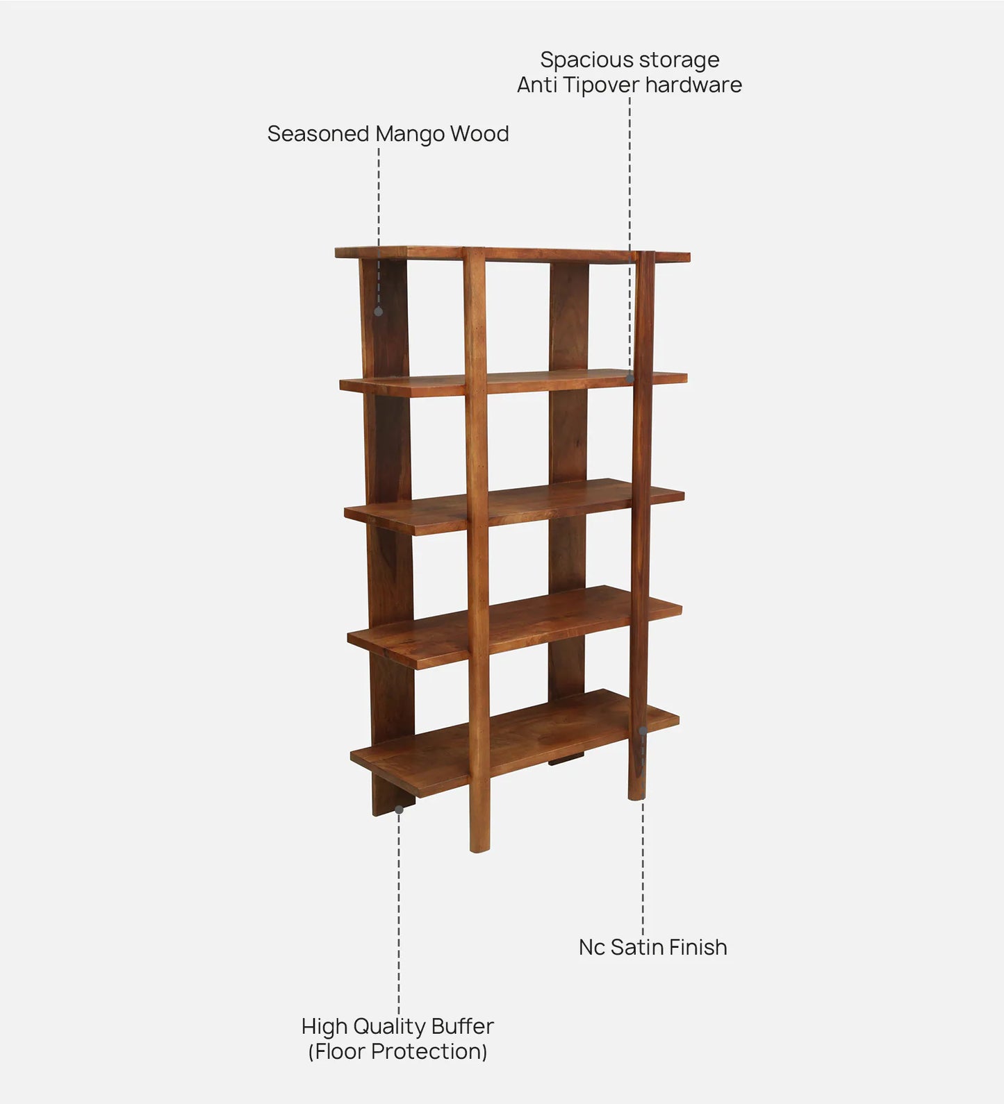 Mango Wood Book Shelf In Walnet Finish