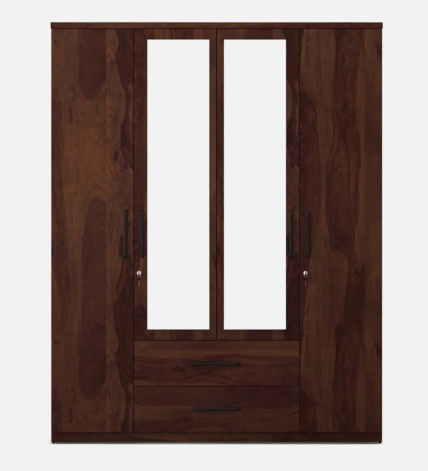 4 Door Wardrobe With Mirror In Sheesham Woodpore Finish With Locker & Drawer