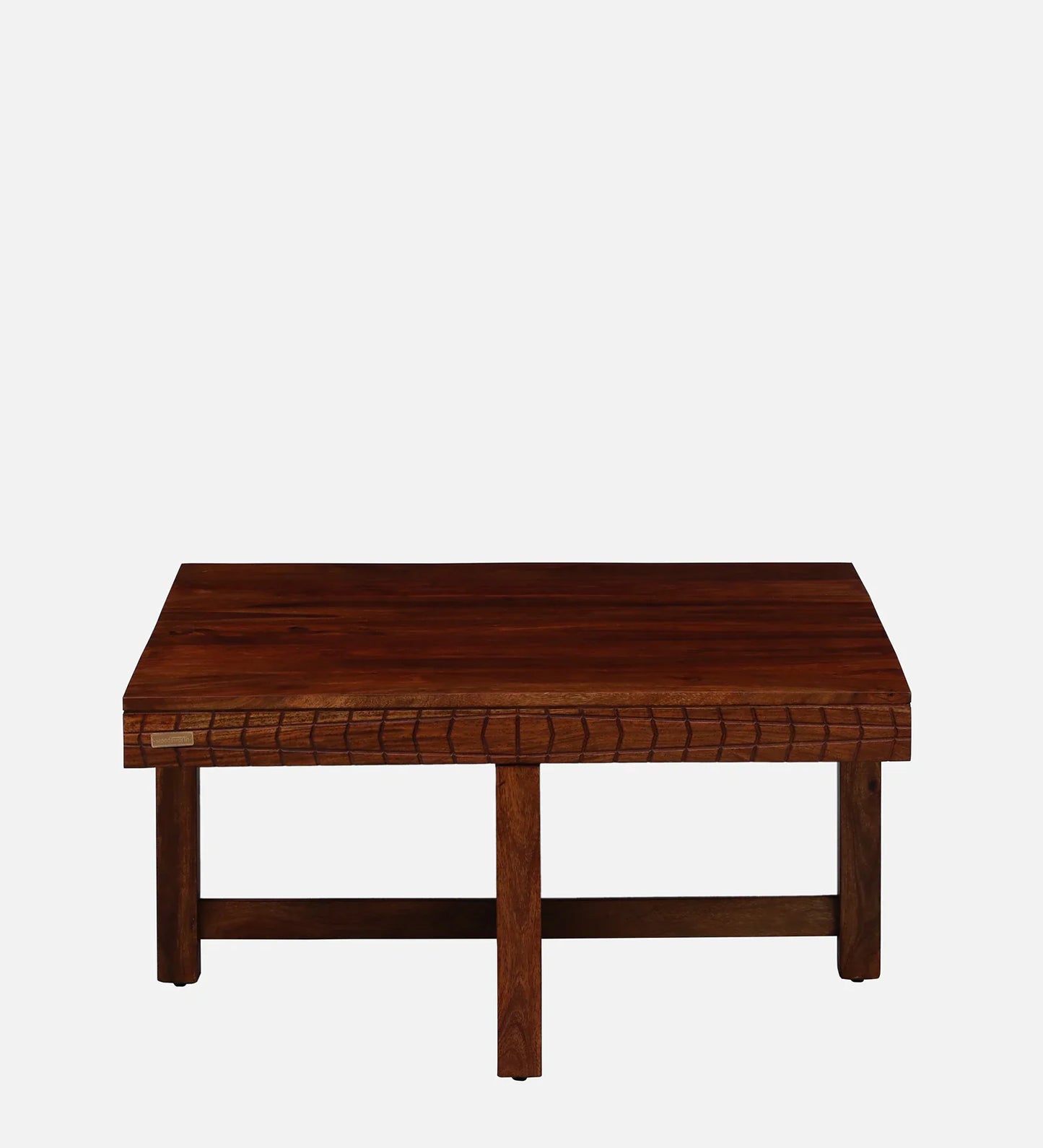 Sheesham Wood Nesting Coffee Table Set in Scratch Resistant Honey Oak Finish With Cushioned Stools