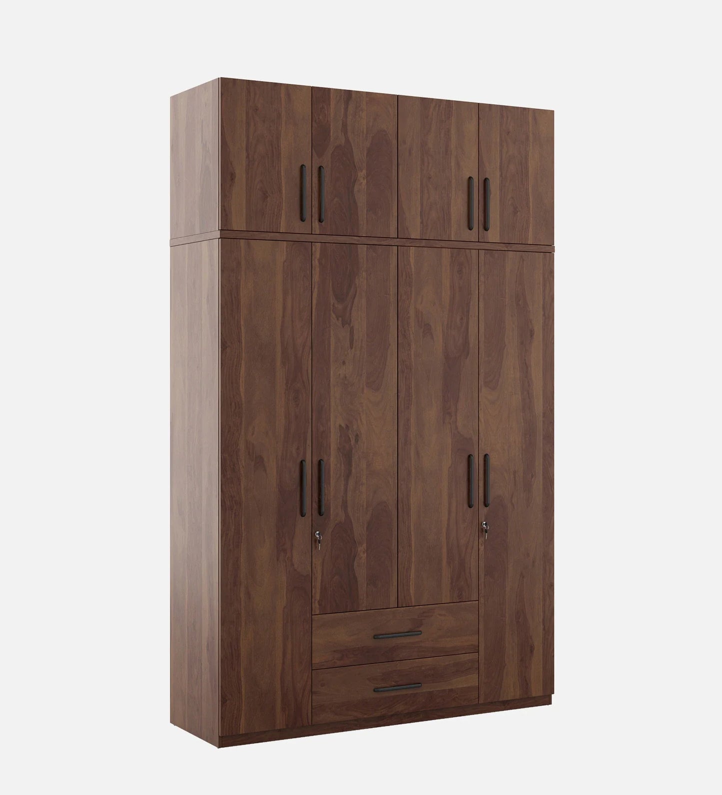 Solid Wood 4 Door Wardrobe With Loft In Sheesham Finish With Locker & Drawer