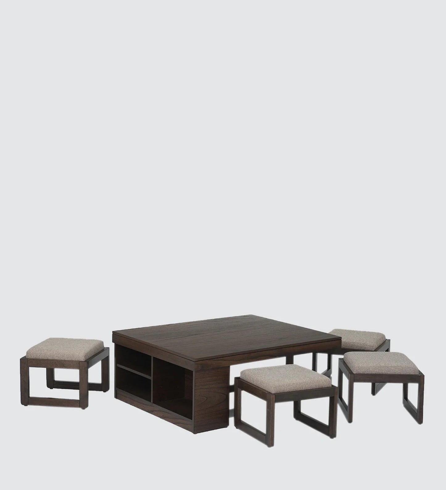 Coffee Table Set with 4 Stool in Brown Colour