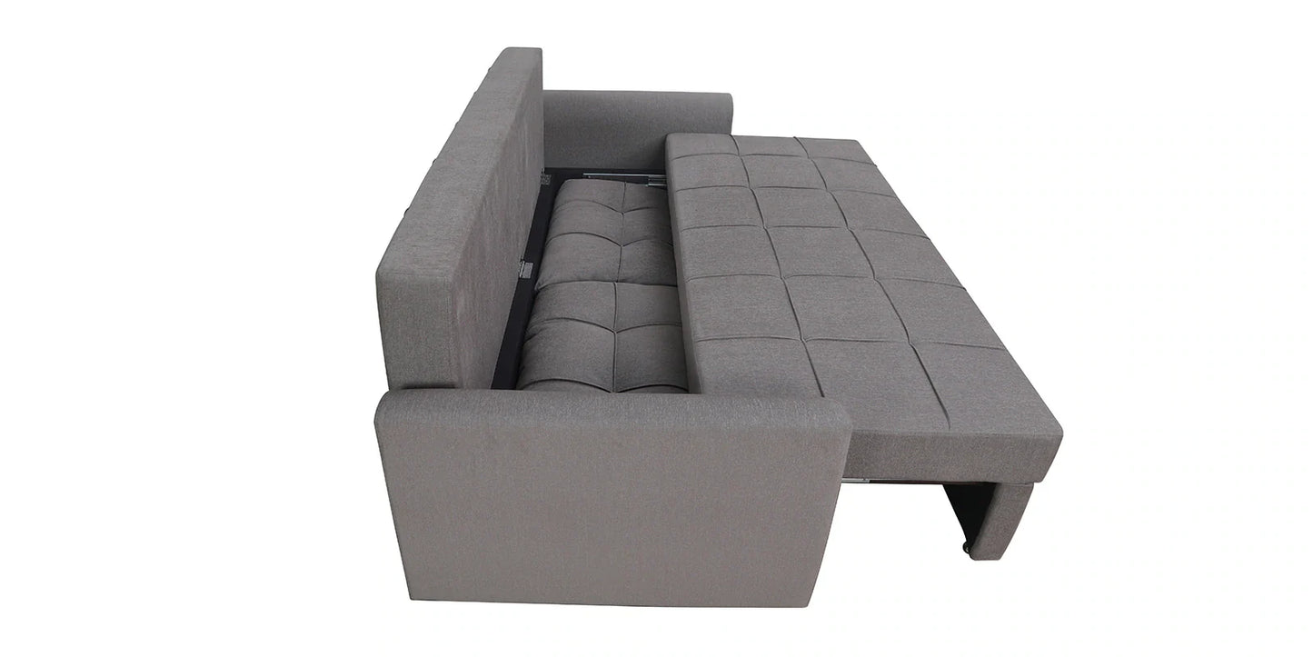 Fabric Pull Out Sofa Cum Bed In Sandy Brown Colour With Storage