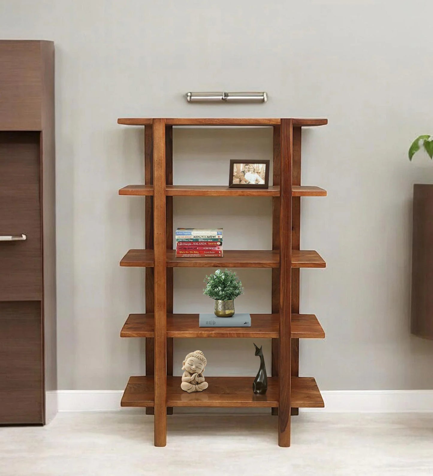 Mango Wood Book Shelf In Walnet Finish