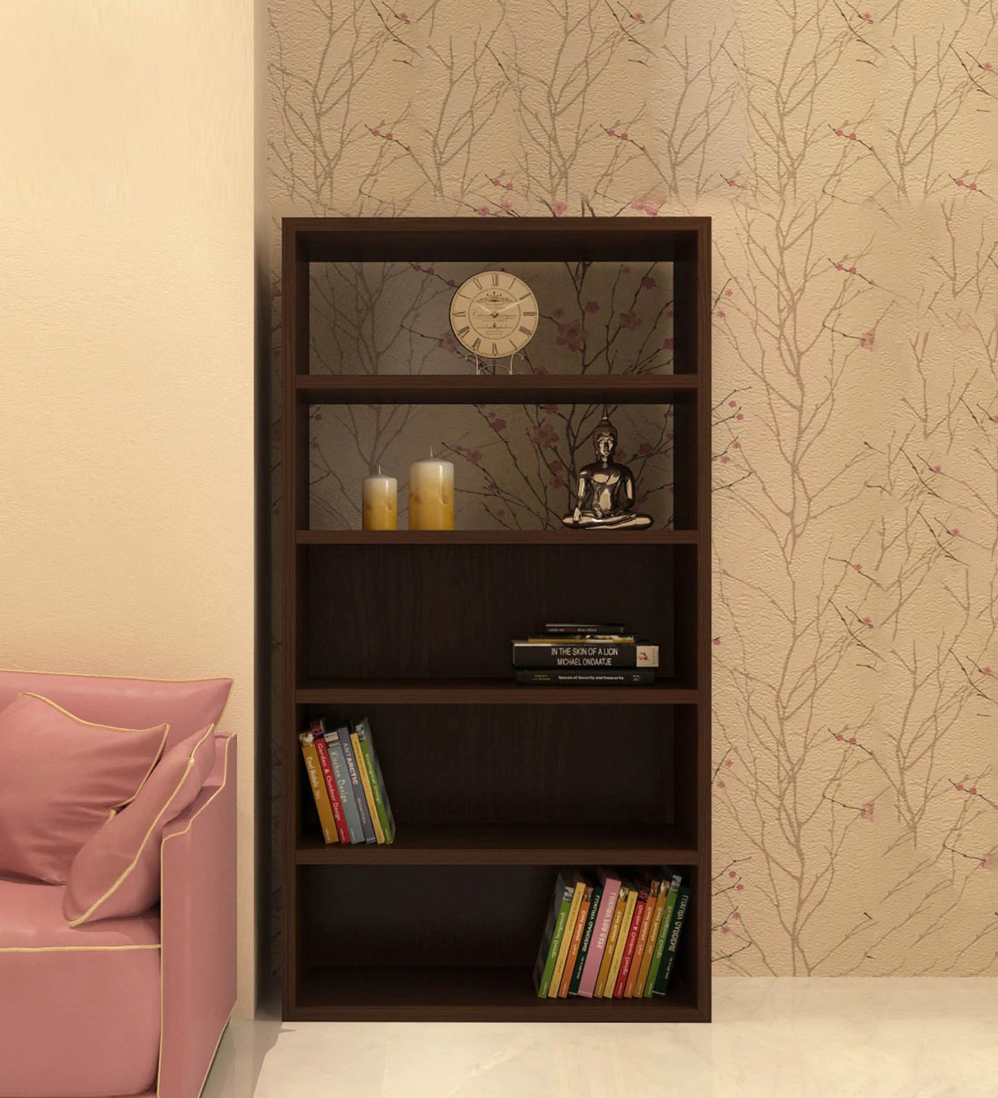 Display Unit Cum Bookshelf In Coffee Walnut Finish