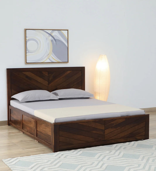 Sheesham Wood King Size Bed In Scratch Resistant Provincial Teak Finish With Hydraulic Storage