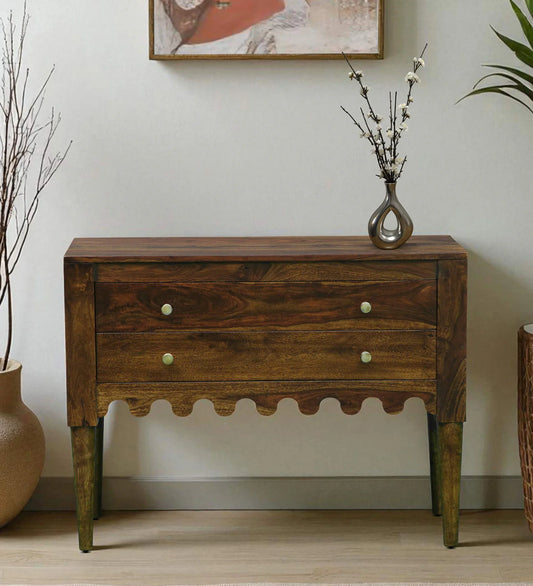 Ravenel Sheesham Wood Two Drawer Console Table In Provincial Teak Finish
