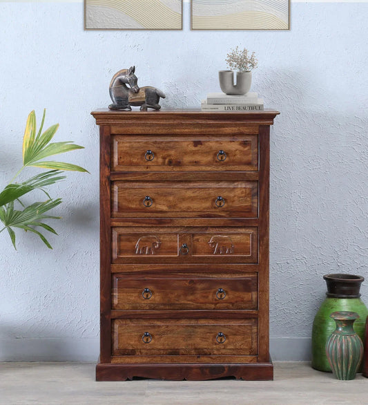 Sheesham Wood Chest Of Drawers in Scratch Resistant Provincial Teak Finish