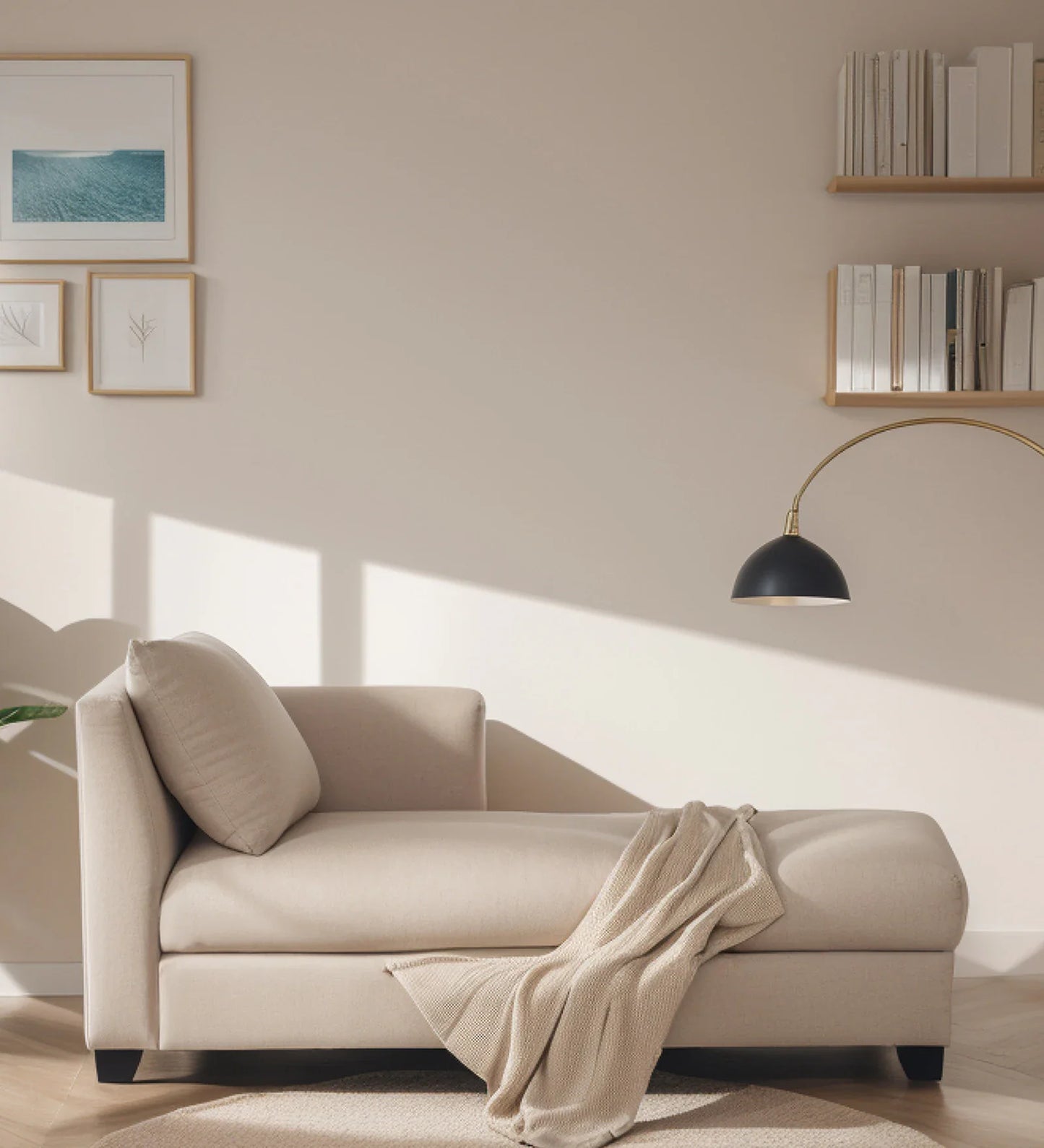 Velvet Fabric RHS Chaise Lounger In Beige Finish