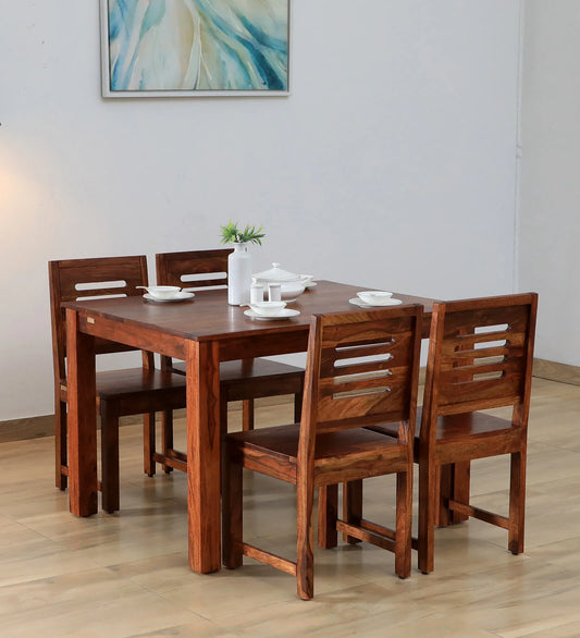 Marin Sheesham Wood 4 Seater Dining Set in Scratch Resistant Honey Oak Finish