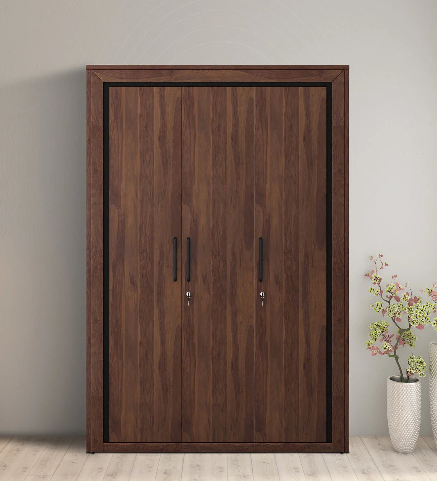 3 Door Wardrobe in Sheesham Finish with Drawer & Locker