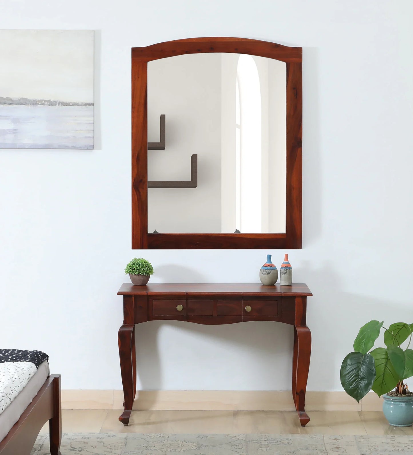 Sheesham Wood Dressing Cabinet In Honey Oak Finish With Mirror