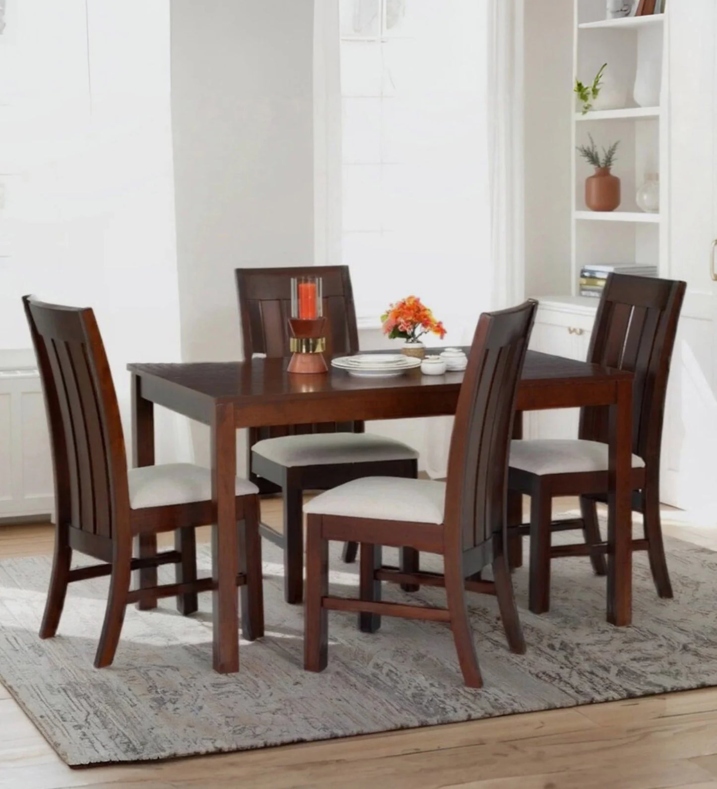 Muar Malaysian 4 Seater Dining Table Set In Brown Colour