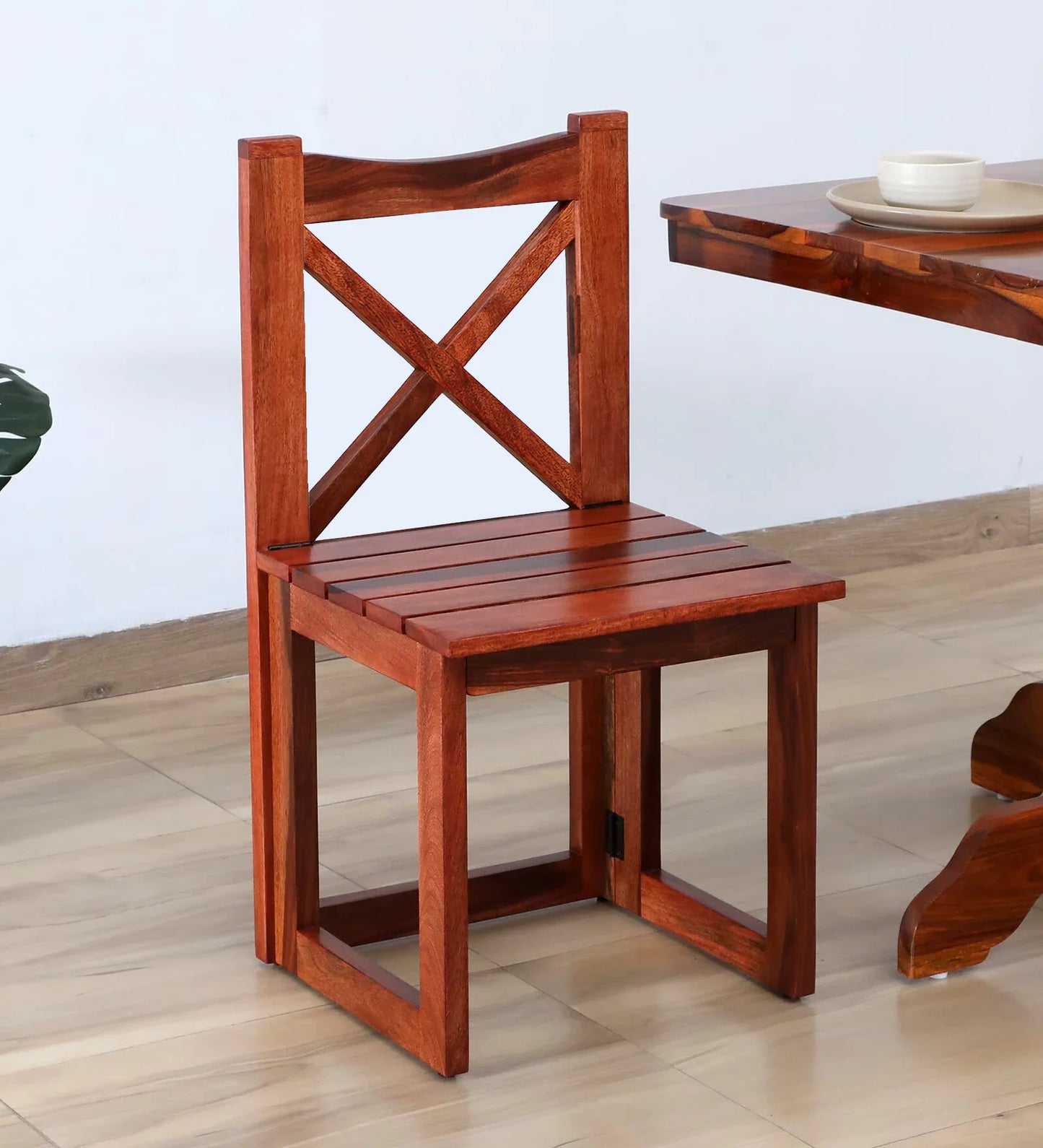 Sheesham Wood Folding Chair In Honey Oak Finish (Set Of 2)