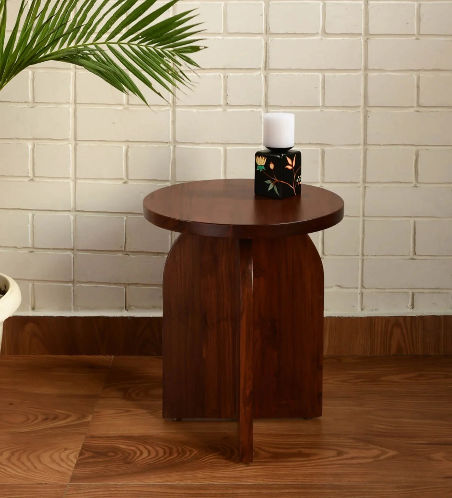Cole Solid Wood Side Table In Teak Finish