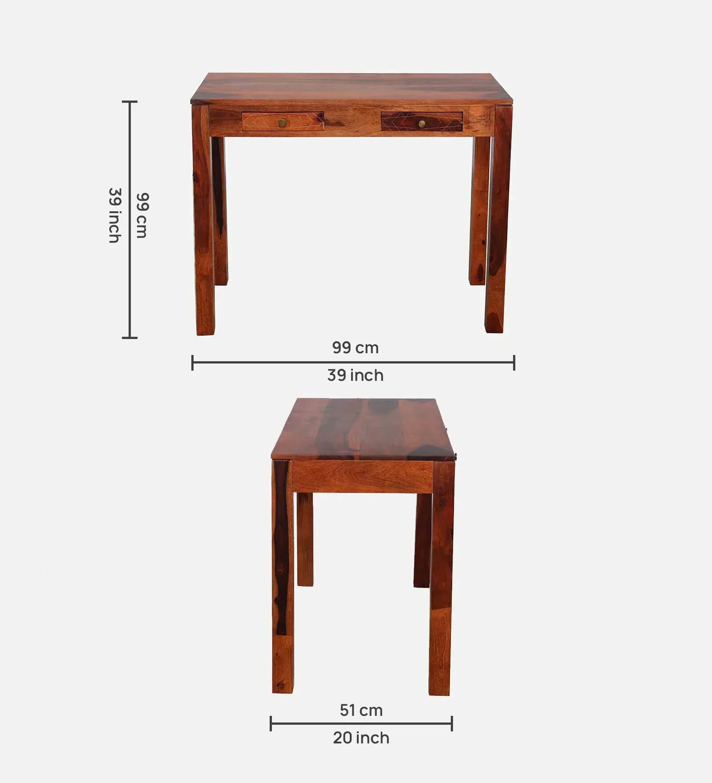 Sheesham Wood Writing Table in Scratch Resistant Honey Oak Finish With Drawers