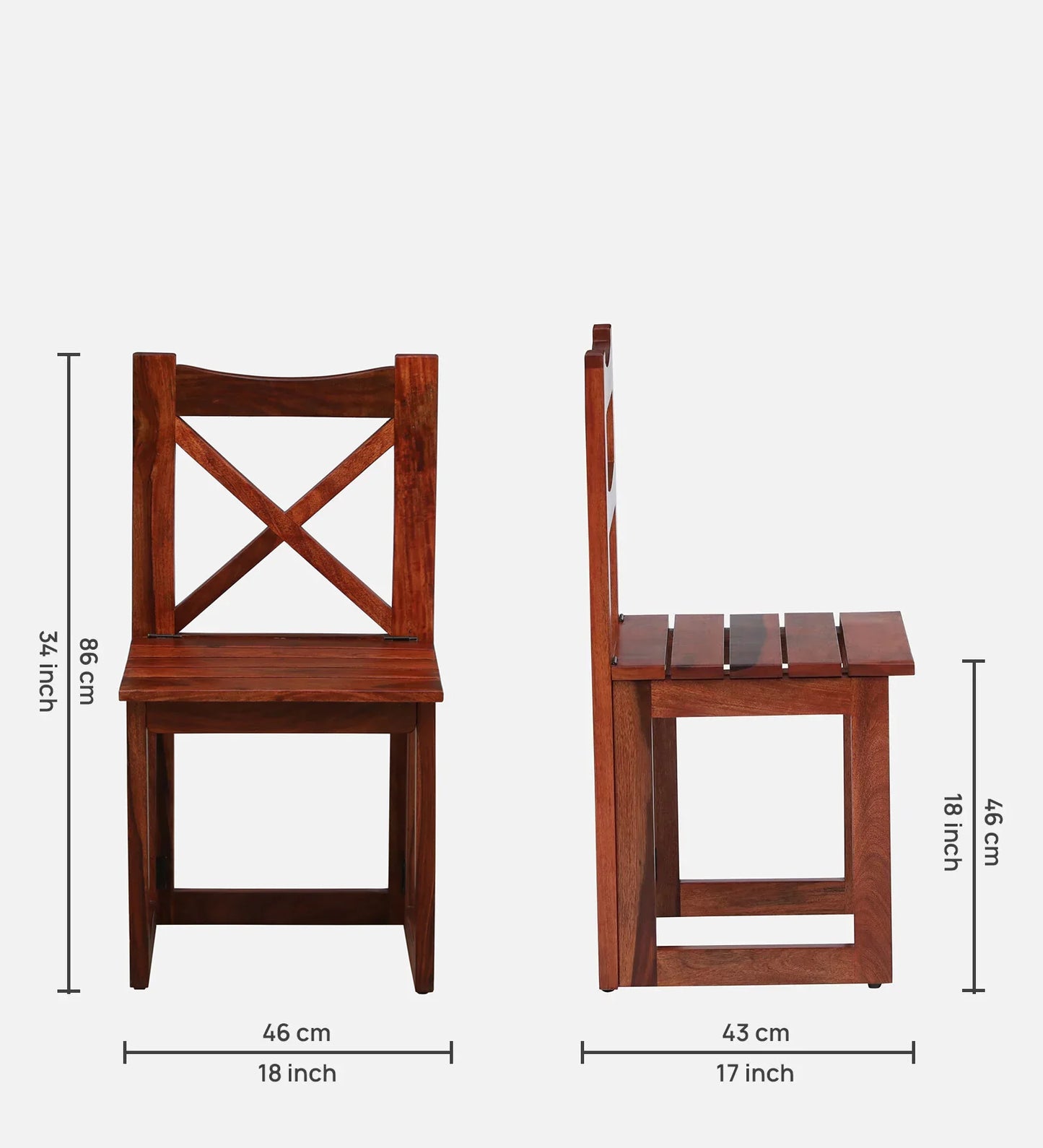 Sheesham Wood Folding Chair In Honey Oak Finish (Set Of 2)