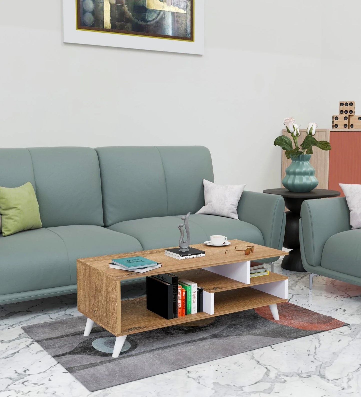 Dora Coffee Table In Canyon Oak And White Colour