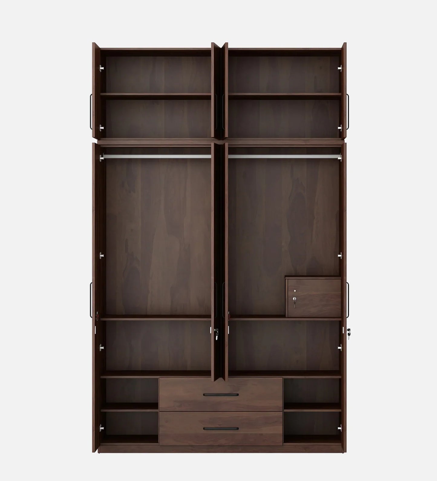 Solid Wood 4 Door Wardrobe With Loft In Sheesham Finish With Locker & Drawer