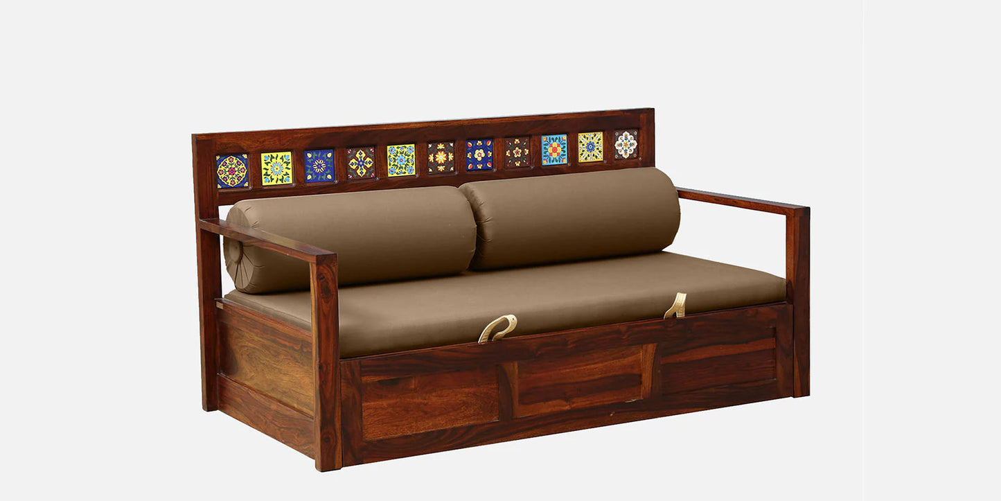 Sheesham Wood Pull Out Sofa Cum Bed In Honey Oak Finish