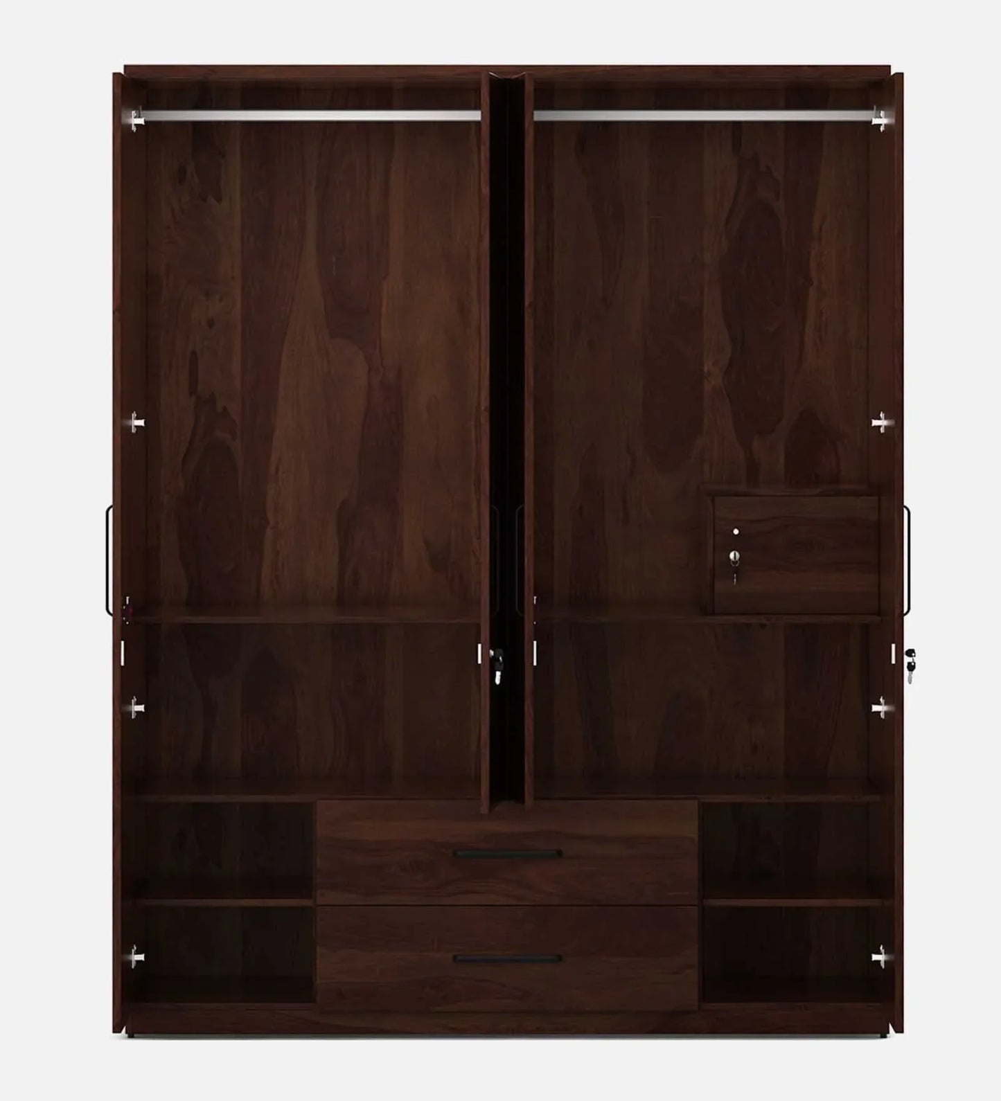 4 Door Wardrobe With Mirror In Sheesham Woodpore Finish With Locker & Drawer