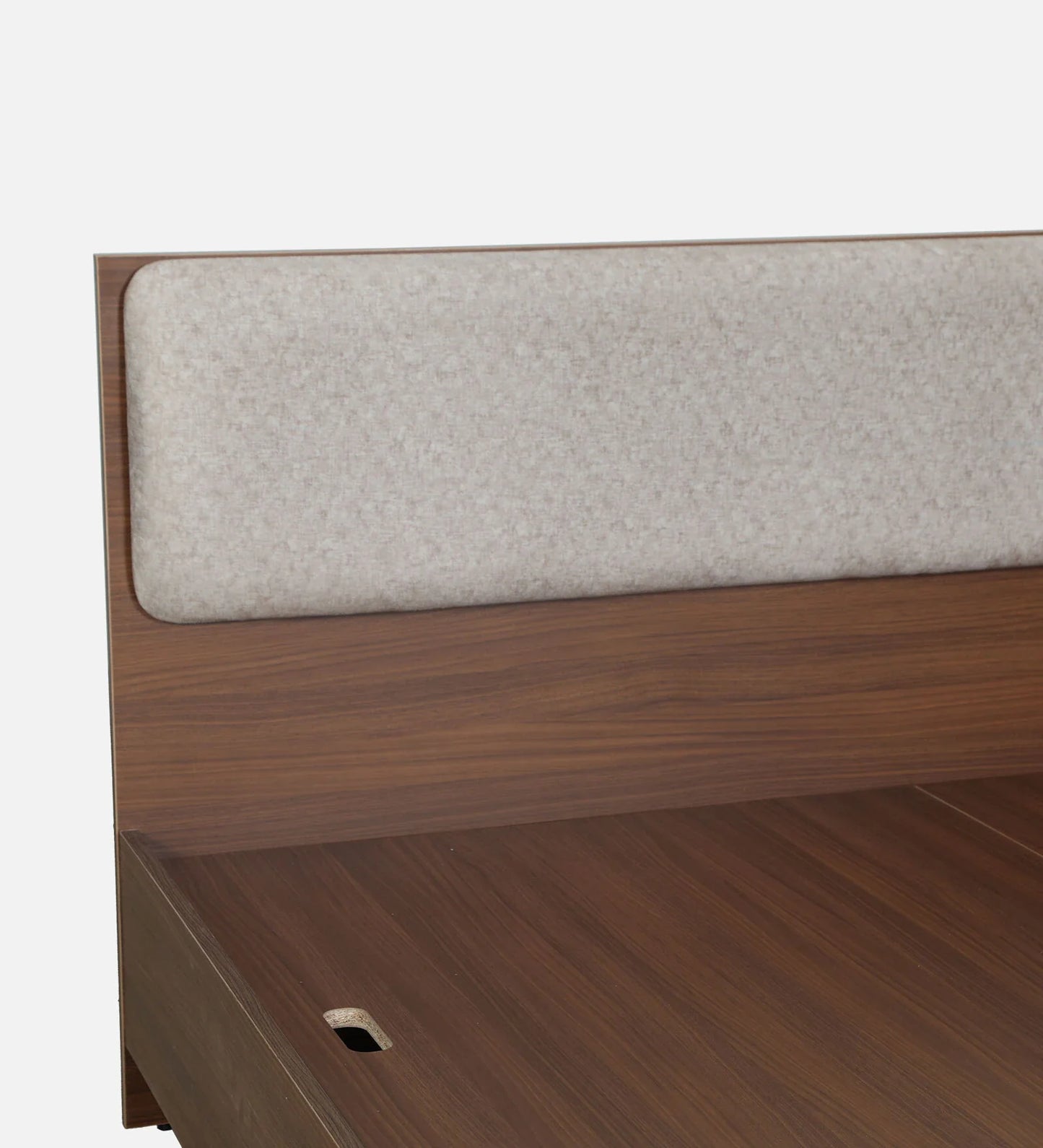 King size Bed in Planked Walnut Finish with Upholstered Headboard