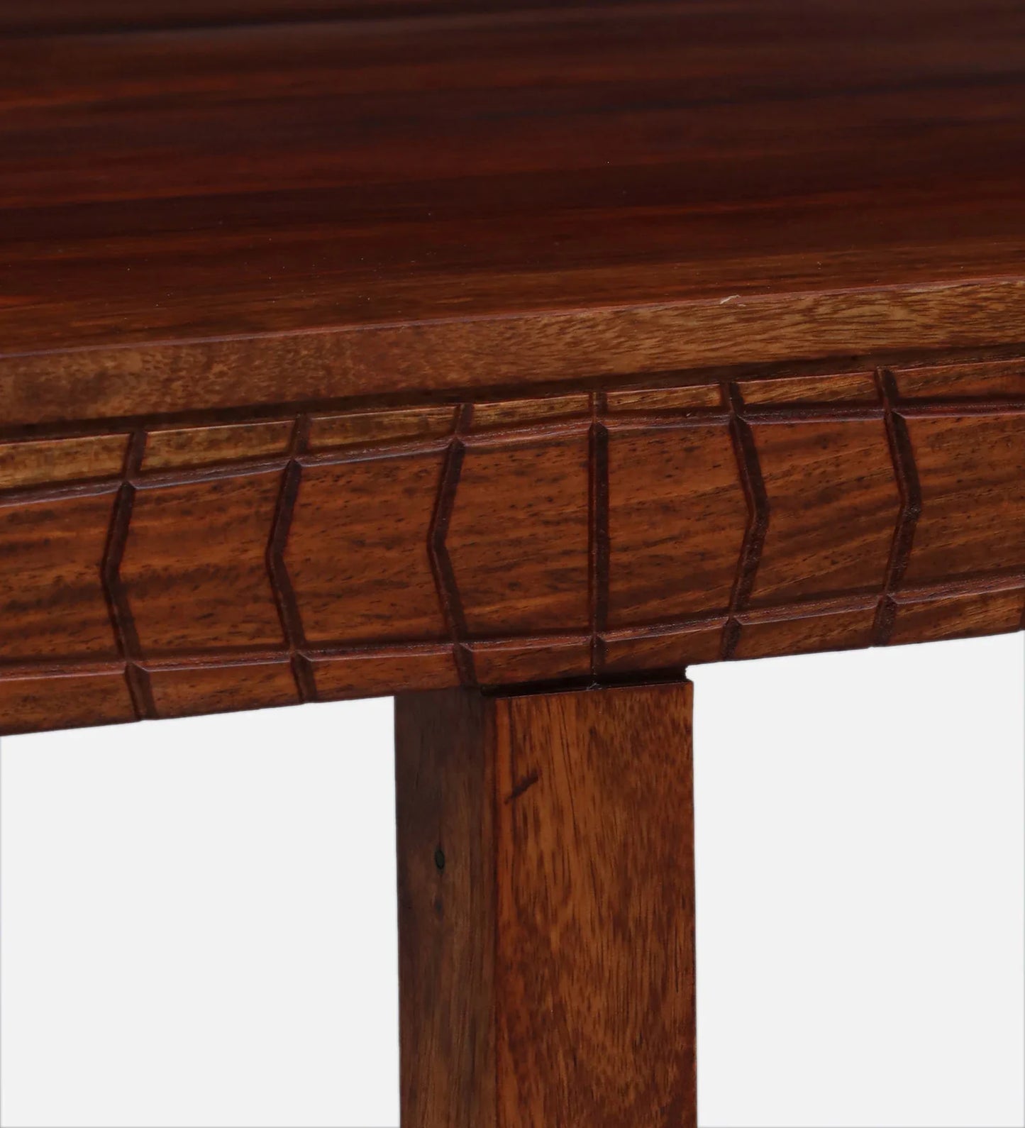 Sheesham Wood Nesting Coffee Table Set in Scratch Resistant Honey Oak Finish With Cushioned Stools