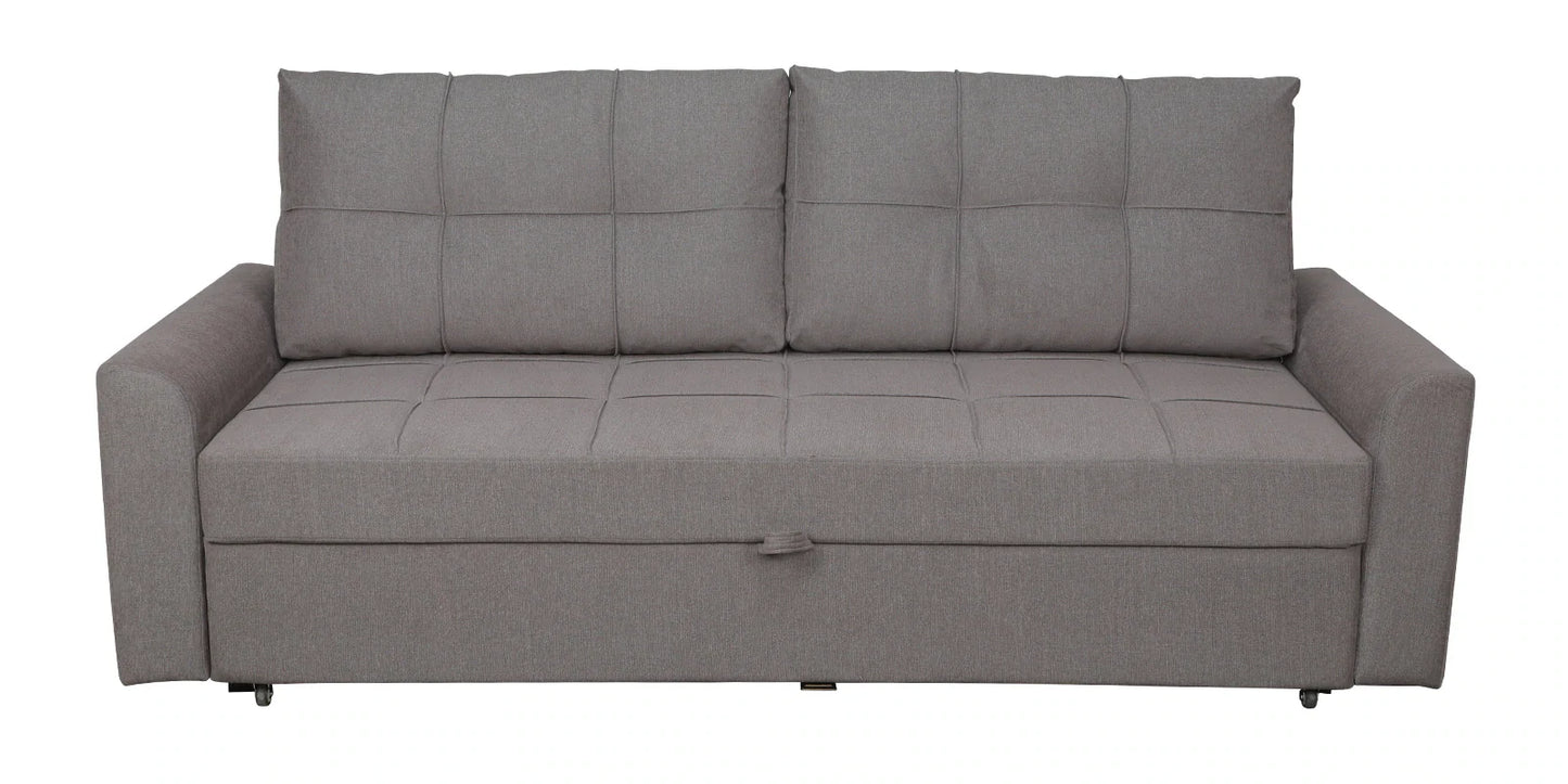 Fabric Pull Out Sofa Cum Bed In Sandy Brown Colour With Storage